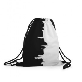 Рюкзак-мешок 3D с принтом Черным по белому в Новосибирске, 100% полиэстер | плотность ткани — 200 г/м2, размер — 35 х 45 см; лямки — толстые шнурки, застежка на шнуровке, без карманов и подкладки | black | white | белый | инь | чб | черный | янь