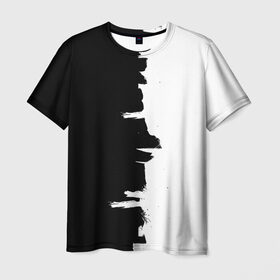 Мужская футболка 3D с принтом Черным по белому в Новосибирске, 100% полиэфир | прямой крой, круглый вырез горловины, длина до линии бедер | Тематика изображения на принте: black | white | белый | инь | чб | черный | янь