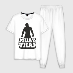 Мужская пижама хлопок с принтом Muay Thai в Новосибирске, 100% хлопок | брюки и футболка прямого кроя, без карманов, на брюках мягкая резинка на поясе и по низу штанин
 | mma | muay thai | бокс | борьба | дзюдо | единоборства | кикбоксинг | спорт