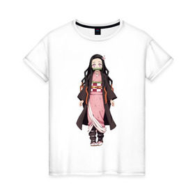 Женская футболка хлопок с принтом Nezuko Kamado в Новосибирске, 100% хлопок | прямой крой, круглый вырез горловины, длина до линии бедер, слегка спущенное плечо | demon | kamado | nezuko | slayer | камадо | недзуко | незуко | нэдзуко | нэзуко