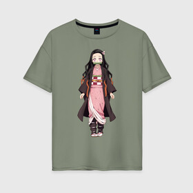 Женская футболка хлопок Oversize с принтом Nezuko Kamado в Новосибирске, 100% хлопок | свободный крой, круглый ворот, спущенный рукав, длина до линии бедер
 | demon | kamado | nezuko | slayer | камадо | недзуко | незуко | нэдзуко | нэзуко
