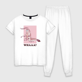 Женская пижама хлопок с принтом WHAAA? в Новосибирске, 100% хлопок | брюки и футболка прямого кроя, без карманов, на брюках мягкая резинка на поясе и по низу штанин | Тематика изображения на принте: 4сезон | rick and morty | мультсериал | рик и морти
