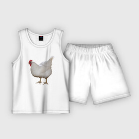 Детская пижама с шортами хлопок с принтом Белая курица в Новосибирске,  |  | Тематика изображения на принте: курица | петух | питух | птица | юмор