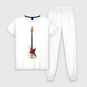 Женская пижама хлопок с принтом Бас-гитара в Новосибирске, 100% хлопок | брюки и футболка прямого кроя, без карманов, на брюках мягкая резинка на поясе и по низу штанин | бас гитара | музыкальный инструмент