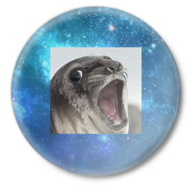 Значок с принтом Тюлень  в Новосибирске,  металл | круглая форма, металлическая застежка в виде булавки | животное | забавный | мем | тюлень | я