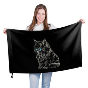 Флаг 3D с принтом Пушистый котёнок в Новосибирске, 100% полиэстер | плотность ткани — 95 г/м2, размер — 67 х 109 см. Принт наносится с одной стороны | животные | зверёк | кот | котёнок | милашка | няшка | счастье