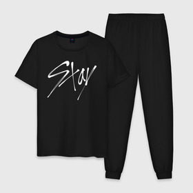 Мужская пижама хлопок с принтом Stay - Stray Kids в Новосибирске, 100% хлопок | брюки и футболка прямого кроя, без карманов, на брюках мягкая резинка на поясе и по низу штанин
 | Тематика изображения на принте: 