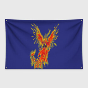 Флаг-баннер с принтом Феникс в Новосибирске, 100% полиэстер | размер 67 х 109 см, плотность ткани — 95 г/м2; по краям флага есть четыре люверса для крепления | горящий | летит | огонь | пар хает | пламя | птица | пылает | пылающий | феникс