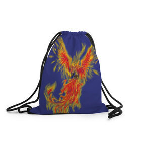 Рюкзак-мешок 3D с принтом Феникс в Новосибирске, 100% полиэстер | плотность ткани — 200 г/м2, размер — 35 х 45 см; лямки — толстые шнурки, застежка на шнуровке, без карманов и подкладки | горящий | летит | огонь | пар хает | пламя | птица | пылает | пылающий | феникс