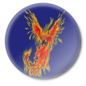 Значок с принтом Феникс в Новосибирске,  металл | круглая форма, металлическая застежка в виде булавки | Тематика изображения на принте: горящий | летит | огонь | пар хает | пламя | птица | пылает | пылающий | феникс