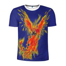 Мужская футболка 3D спортивная с принтом Феникс  в Новосибирске, 100% полиэстер с улучшенными характеристиками | приталенный силуэт, круглая горловина, широкие плечи, сужается к линии бедра | горящий | летит | огонь | пар хает | пламя | птица | пылает | пылающий | феникс
