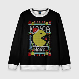 Детский свитшот 3D с принтом Pac-man sweater в Новосибирске, 100% полиэстер | свободная посадка, прямой крой, мягкая тканевая резинка на рукавах и понизу свитшота | cherry | christmas | holyday | new | pac man | pacman | snow | snowflakes | sweater | three | xmas | year | вишня | год | елка | клубника | новый | пакман | праздник | рождество | свитер