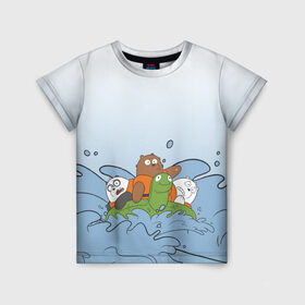 Детская футболка 3D с принтом Bears on a turtle в Новосибирске, 100% гипоаллергенный полиэфир | прямой крой, круглый вырез горловины, длина до линии бедер, чуть спущенное плечо, ткань немного тянется | baby bears | bare bears | charle and bears | dsgngerzen | grizz | iсebear | panda | panpan | selfie panpan | vdgerir | we bare bears | вся правда о медведях