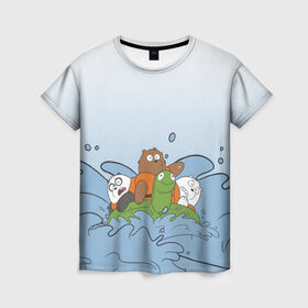 Женская футболка 3D с принтом Bears on a turtle в Новосибирске, 100% полиэфир ( синтетическое хлопкоподобное полотно) | прямой крой, круглый вырез горловины, длина до линии бедер | baby bears | bare bears | charle and bears | dsgngerzen | grizz | iсebear | panda | panpan | selfie panpan | vdgerir | we bare bears | вся правда о медведях