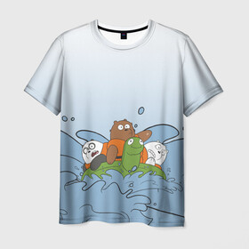 Мужская футболка 3D с принтом Bears on a turtle в Новосибирске, 100% полиэфир | прямой крой, круглый вырез горловины, длина до линии бедер | baby bears | bare bears | charle and bears | dsgngerzen | grizz | iсebear | panda | panpan | selfie panpan | vdgerir | we bare bears | вся правда о медведях