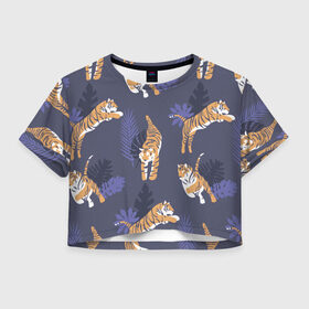 Женская футболка Cropp-top с принтом Тигриный прайд в Новосибирске, 100% полиэстер | круглая горловина, длина футболки до линии талии, рукава с отворотами | lion | tiger | гепард | дикие кошки | животные | кот | кошки | лев | пантера | тигр | тигры