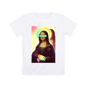 Детская футболка хлопок с принтом Mona Lisa в Новосибирске, 100% хлопок | круглый вырез горловины, полуприлегающий силуэт, длина до линии бедер | Тематика изображения на принте: 