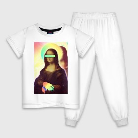Детская пижама хлопок с принтом Mona Lisa в Новосибирске, 100% хлопок |  брюки и футболка прямого кроя, без карманов, на брюках мягкая резинка на поясе и по низу штанин
 | Тематика изображения на принте: 