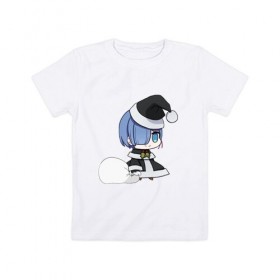 Детская футболка хлопок с принтом Рем в Новосибирске, 100% хлопок | круглый вырез горловины, полуприлегающий силуэт, длина до линии бедер | padoru | аниме | новый год | ре зеро | рем