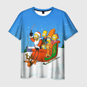 Мужская футболка 3D с принтом Simpsons New Year в Новосибирске, 100% полиэфир | прямой крой, круглый вырез горловины, длина до линии бедер | bart | christmas | family | homer | lisa | maggie | marge | new | santa | simpson | simpsons | snow | thesimpsons | xmas | year | барт | гомер | лиза | мардж | мегги | санта | семья | симпсоны