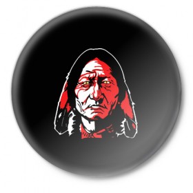 Значок с принтом Cherokee в Новосибирске,  металл | круглая форма, металлическая застежка в виде булавки | Тематика изображения на принте: cherokee | indian | indians face | индеец | лицо индейца