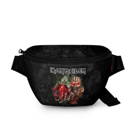 Поясная сумка 3D с принтом Iron Maiden в Новосибирске, 100% полиэстер | плотная ткань, ремень с регулируемой длиной, внутри несколько карманов для мелочей, основное отделение и карман с обратной стороны сумки застегиваются на молнию | heavy metal | iron maiden | metal | айрон мейден | группы | метал | музыка | рок | хеви метал