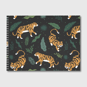 Альбом для рисования с принтом Тропический тигр в Новосибирске, 100% бумага
 | матовая бумага, плотность 200 мг. | Тематика изображения на принте: tiger | гепард | дикие кошки | животные | кот | кошки | пантера | тигр | тигры
