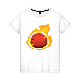 Женская футболка хлопок с принтом Огненный слайм-мини версия в Новосибирске, 100% хлопок | прямой крой, круглый вырез горловины, длина до линии бедер, слегка спущенное плечо | slime rancher