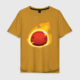 Мужская футболка хлопок Oversize с принтом Огненный слайм-мини версия в Новосибирске, 100% хлопок | свободный крой, круглый ворот, “спинка” длиннее передней части | slime rancher