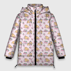 Женская зимняя куртка 3D с принтом Морские свинки с клубникой в Новосибирске, верх — 100% полиэстер; подкладка — 100% полиэстер; утеплитель — 100% полиэстер | длина ниже бедра, силуэт Оверсайз. Есть воротник-стойка, отстегивающийся капюшон и ветрозащитная планка. 

Боковые карманы с листочкой на кнопках и внутренний карман на молнии | animal | cavy | guinea | guiney | kawaii | lovely | pet | pig | pink | plant | porpoise | strawberry | sweet | животное | кавай | клубника | морская | растение | свинка