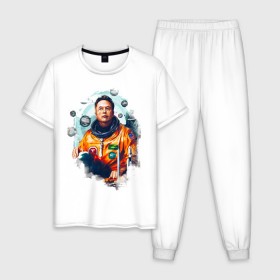 Мужская пижама хлопок с принтом Elon Mask в Новосибирске, 100% хлопок | брюки и футболка прямого кроя, без карманов, на брюках мягкая резинка на поясе и по низу штанин
 | spacex | илон | илонмаск | космос | маск | ракета | тесла