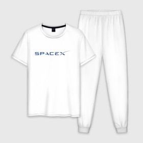 Мужская пижама хлопок с принтом SPACEX - ИЛОН МАСК. в Новосибирске, 100% хлопок | брюки и футболка прямого кроя, без карманов, на брюках мягкая резинка на поясе и по низу штанин
 | elon musk | spacex | американский предприниматель | изобретатель | илон маск | инвестор | инженер