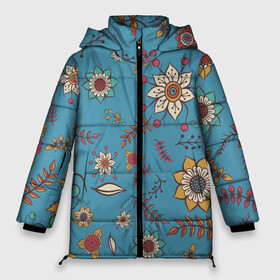 Женская зимняя куртка 3D с принтом Цветочный рай в Новосибирске, верх — 100% полиэстер; подкладка — 100% полиэстер; утеплитель — 100% полиэстер | длина ниже бедра, силуэт Оверсайз. Есть воротник-стойка, отстегивающийся капюшон и ветрозащитная планка. 

Боковые карманы с листочкой на кнопках и внутренний карман на молнии | 