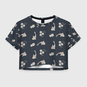Женская футболка Cropp-top с принтом Японские мотивы в Новосибирске, 100% полиэстер | круглая горловина, длина футболки до линии талии, рукава с отворотами | Тематика изображения на принте: 