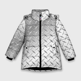 Зимняя куртка для девочек 3D с принтом Рифлёный металл в Новосибирске, ткань верха — 100% полиэстер; подклад — 100% полиэстер, утеплитель — 100% полиэстер. | длина ниже бедра, удлиненная спинка, воротник стойка и отстегивающийся капюшон. Есть боковые карманы с листочкой на кнопках, утяжки по низу изделия и внутренний карман на молнии. 

Предусмотрены светоотражающий принт на спинке, радужный светоотражающий элемент на пуллере молнии и на резинке для утяжки. | металл рифлёный железо блеск текстура