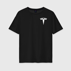 Женская футболка хлопок Oversize с принтом TESLA - ИЛОН МАСК (НА СПИНЕ) в Новосибирске, 100% хлопок | свободный крой, круглый ворот, спущенный рукав, длина до линии бедер
 | elon musk | tesla | американский предприниматель | изобретатель | илон маск | инвестор | инженер | старлинк | тесла