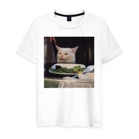 Мужская футболка хлопок с принтом мемная картинка с котом в Новосибирске, 100% хлопок | прямой крой, круглый вырез горловины, длина до линии бедер, слегка спущенное плечо. | кот | котэ | кошка | мем | прикол | фотография
