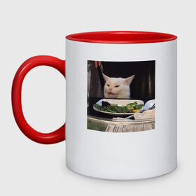 Кружка двухцветная с принтом мемная картинка с котом в Новосибирске, керамика | объем — 330 мл, диаметр — 80 мм. Цветная ручка и кайма сверху, в некоторых цветах — вся внутренняя часть | Тематика изображения на принте: кот | котэ | кошка | мем | прикол | фотография