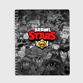 Тетрадь с принтом BRAWL STARS в Новосибирске, 100% бумага | 48 листов, плотность листов — 60 г/м2, плотность картонной обложки — 250 г/м2. Листы скреплены сбоку удобной пружинной спиралью. Уголки страниц и обложки скругленные. Цвет линий — светло-серый
 | brawl stars | brawl stars все персонажи | bull | colt | crow | leon | leon shark | shark | stars | акула | берли | ворон | динамайк | кольт | леон | леон акула | нита | спайк | шелли | эль примо