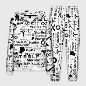 Мужской костюм 3D с принтом ЛОГОТИПЫ ПРОЕКТОВ ИЛОНА МАСКА. в Новосибирске, 100% полиэстер | Манжеты и пояс оформлены тканевой резинкой, двухслойный капюшон со шнурком для регулировки, карманы спереди | elon musk | hyperloop | neuralink | pattern | paypal | spacex | starlink | tesla | американский предприниматель | изобретатель | илон маск | инвестор | инженер | паттерн | тесла