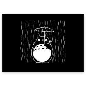 Поздравительная открытка с принтом Тоторо прячется от дождя в Новосибирске, 100% бумага | плотность бумаги 280 г/м2, матовая, на обратной стороне линовка и место для марки
 | anime | hayao miyazaki | japanese | meme | miyazaki | piano | studio ghibli | tokyo | totoro | гибли | котобус | мой | сосед | сусуватари | тонари | тоторо | хаяо миядзаки