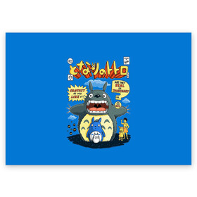 Поздравительная открытка с принтом My Neighbor Totoro заяц на синем в Новосибирске, 100% бумага | плотность бумаги 280 г/м2, матовая, на обратной стороне линовка и место для марки
 | anime | hayao miyazaki | japanese | meme | miyazaki | piano | studio ghibli | tokyo | totoro | гибли | котобус | мой | сосед | сусуватари | тонари | тоторо | хаяо миядзаки