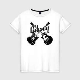 Женская футболка хлопок с принтом Gibson в Новосибирске, 100% хлопок | прямой крой, круглый вырез горловины, длина до линии бедер, слегка спущенное плечо | custom guitar | gibson | gibson usa | grover | guitar | hard rock | les paul | lespol | metal | punk | rock | sg | sg300 | sg400 | гибсон | гитара | гитары | лес пол | леспаул | леспол | панк | рок | хард рок | хардрок