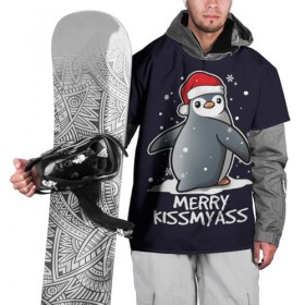 Накидка на куртку 3D с принтом Santa penguin в Новосибирске, 100% полиэстер |  | christmas | claus | jingle | merry | santa | елка | игрушки | клаус | клюв | колокольчик | новый год | олени | пингвин | подарок | праздник | рождество | санта | снег | снежинки | шапка