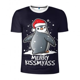 Мужская футболка 3D спортивная с принтом Santa penguin в Новосибирске, 100% полиэстер с улучшенными характеристиками | приталенный силуэт, круглая горловина, широкие плечи, сужается к линии бедра | christmas | claus | jingle | merry | santa | елка | игрушки | клаус | клюв | колокольчик | новый год | олени | пингвин | подарок | праздник | рождество | санта | снег | снежинки | шапка