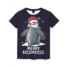 Женская футболка 3D с принтом Santa penguin в Новосибирске, 100% полиэфир ( синтетическое хлопкоподобное полотно) | прямой крой, круглый вырез горловины, длина до линии бедер | christmas | claus | jingle | merry | santa | елка | игрушки | клаус | клюв | колокольчик | новый год | олени | пингвин | подарок | праздник | рождество | санта | снег | снежинки | шапка