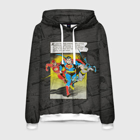 Мужская толстовка 3D с принтом Flash Batman Superman в Новосибирске, 100% полиэстер | двухслойный капюшон со шнурком для регулировки, мягкие манжеты на рукавах и по низу толстовки, спереди карман-кенгуру с мягким внутренним слоем. | Тематика изображения на принте: batman | bruce wayne | dc comics | flash | justice league | superhero | superman | бэтмен | лига справедливости | супермен | флэш
