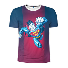 Мужская футболка 3D спортивная с принтом Superman в Новосибирске, 100% полиэстер с улучшенными характеристиками | приталенный силуэт, круглая горловина, широкие плечи, сужается к линии бедра | clark kent | dc comics | justice league | shtatjl | superhero | superman | лига справедливости | супермен