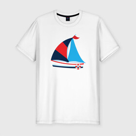 Мужская футболка хлопок Slim с принтом Парусник в Новосибирске, 92% хлопок, 8% лайкра | приталенный силуэт, круглый вырез ворота, длина до линии бедра, короткий рукав | корабль | парусник | рисунок