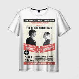 Мужская футболка 3D с принтом The reichenbach fall в Новосибирске, 100% полиэфир | прямой крой, круглый вырез горловины, длина до линии бедер | Тематика изображения на принте: 221b | bbc | benedict cumberbatch | john watson | mark gatiss | martin freeman | sherlock holmes | steven moffat | бейкер | джон ватсон | мориарти | стрит | шерлок